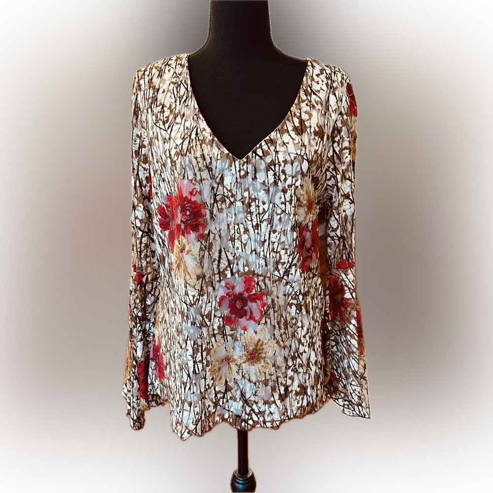 Dressbarn Red and Cream Floral Blouse